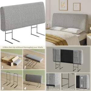 A sleek and fashionable bedroom upgrade with a linen-textured modern headboard for full-size beds