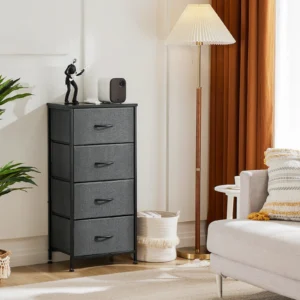 JHK Bedroom Dresser with Four Fabric Drawers, Nightstand, Wardrobe, Steel Frame Closet, Clothes Storage Cabinet, and Furniture