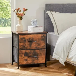 JHK Nightstand Bedside Coffee Sofa Tea Table Storage Closet Chest Clothes Display for Two Fabric Drawers and Cabinet Furniture in a Bedroom