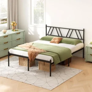 King Platform Bed Frame with Headboard, 14 Inches, No Box Spring, Black, Easy Assembly