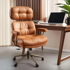 Office Chair, High Back, Swivel, Rolling, and Comfy Thick Cushion, Modern Leather with Lumbar Support (Brown, Suede Faux Leather)