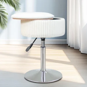 Velvet small round ottoman footrest for bathroom or makeup room, 360° swivel vanity chair, and adjustable vanity stool with storage