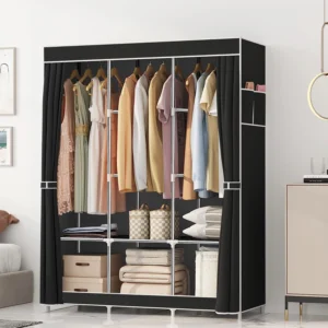 Large Portable Fabric Wardrobe with Hanging Rail and Shelves