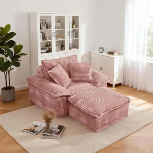 Chaise Lounge Chair Indoor, Oversized Corduroy Upholstered BonelSoa Couch, Cloud-Like Soa Bed with Ottoman or Living Room