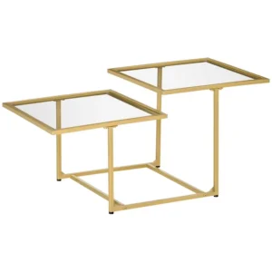 Coffee table, modern coffee tables for the living room, bedroom, and gold, tempered glass coffee table with two square tabletops