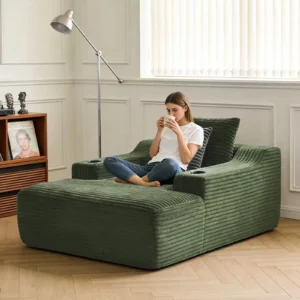 67 Inch Chaise Lounge Chair Indoor, Oversized Corduroy Upholstered Boneless Sofa Bed, Cloud Sofas Couches for Living Room