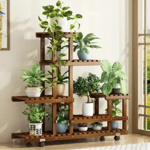 Vertical Carbonized Multi-Holder 6-Tier Wood Plant Stand for Indoor and Outdoor Patio
